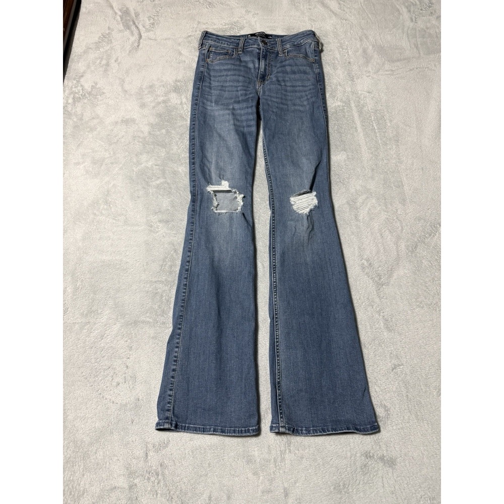 Hollister Mid Rise Boot Jeans Womens 2 Reg Blue Stretch Denim Bootcut 25x30.5